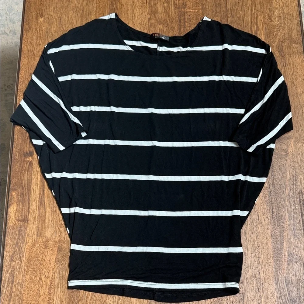 Renee C. Black and White Striped Short Sleeve Top